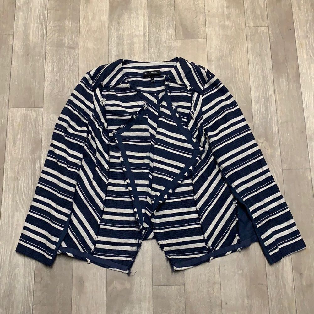 Lane Bryant Navy and White Striped Open Front Jacket